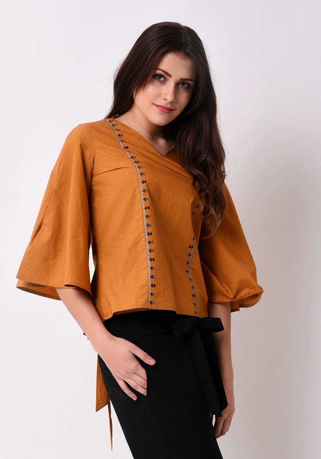 Tribal Embroidered Top - Mustard