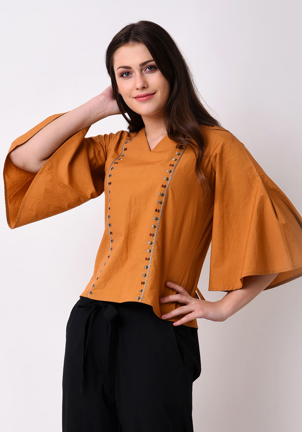 Tribal Embroidered Top - Mustard