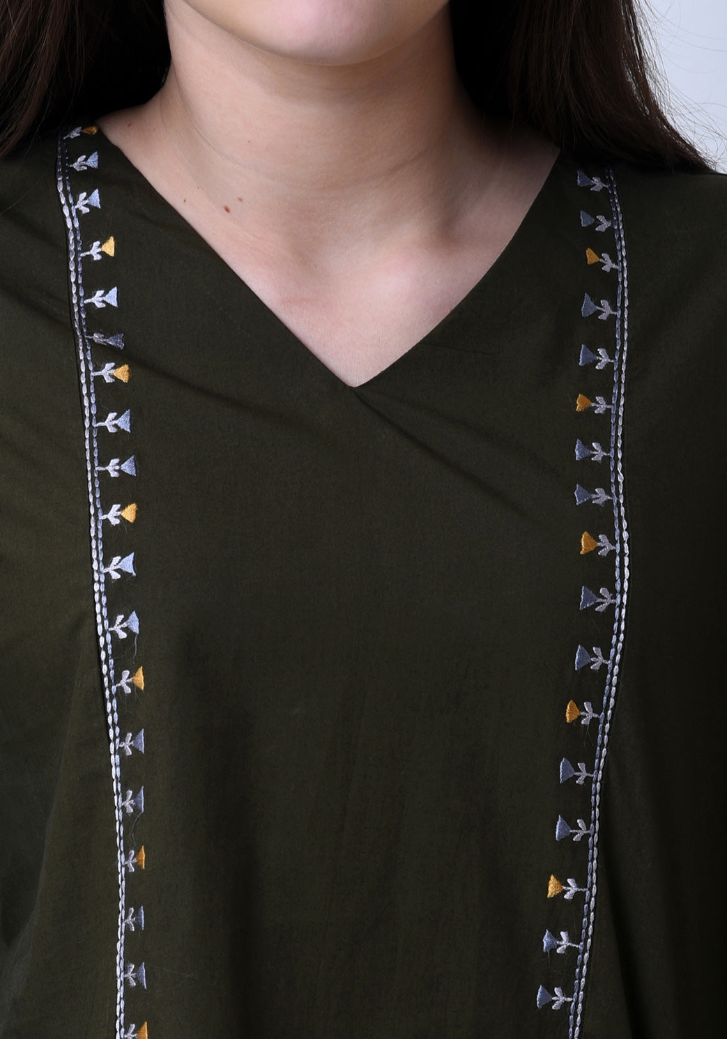 Tribal Embroidered Top - Army Green