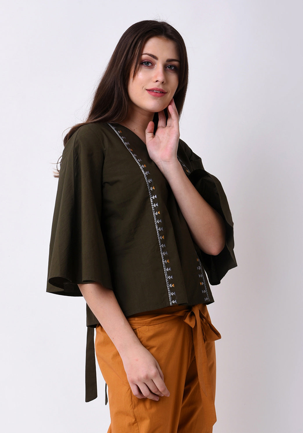 Tribal Embroidered Top - Army Green