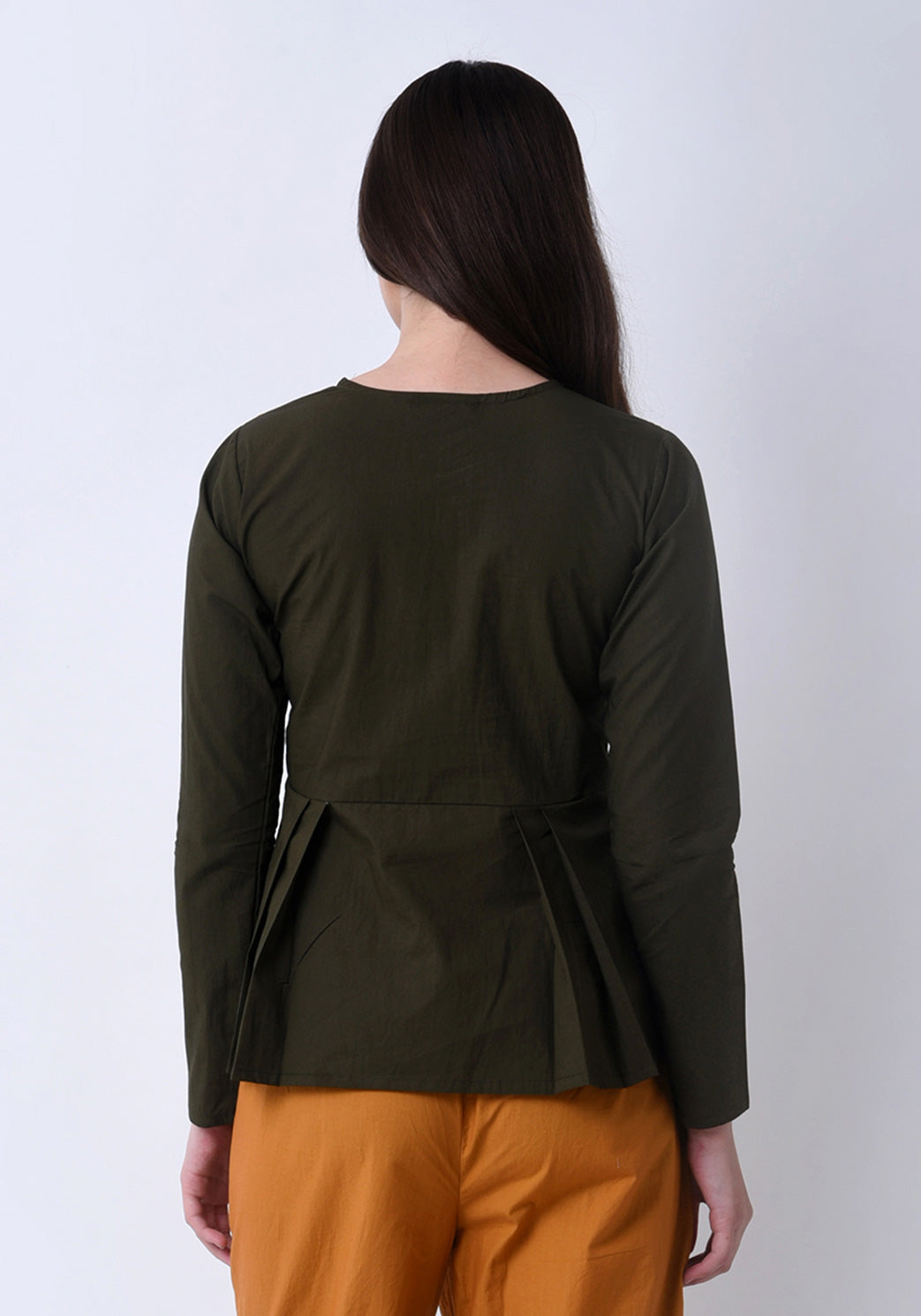 Pleated Embroidered Top- Army Green