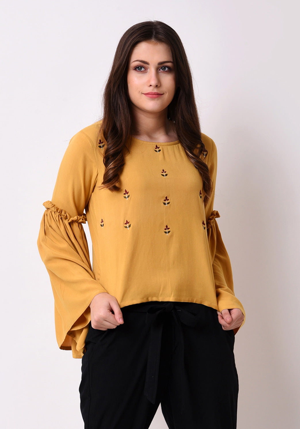 Front Embroidered Top - Sunflower Yellow