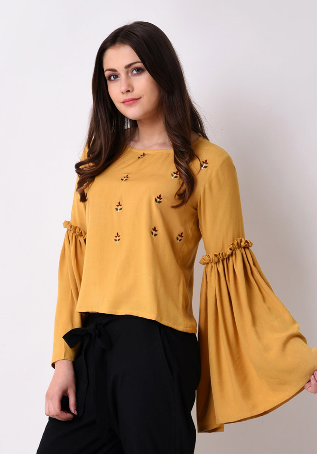 Front Embroidered Top - Sunflower Yellow