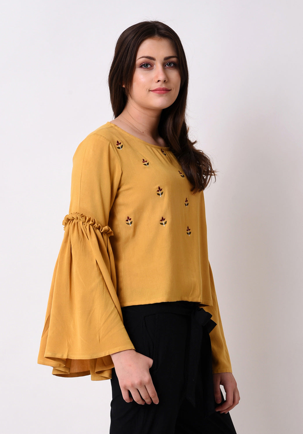 Front Embroidered Top - Sunflower Yellow