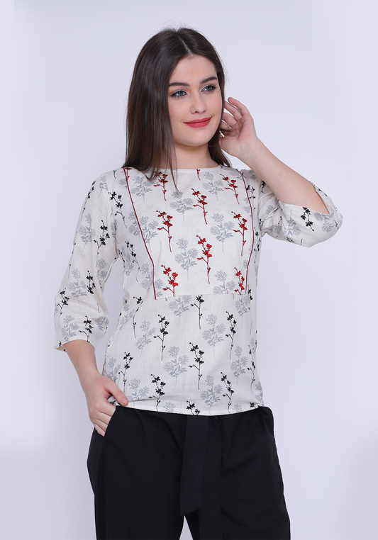 Floral Printed Embroidered After Glow Top