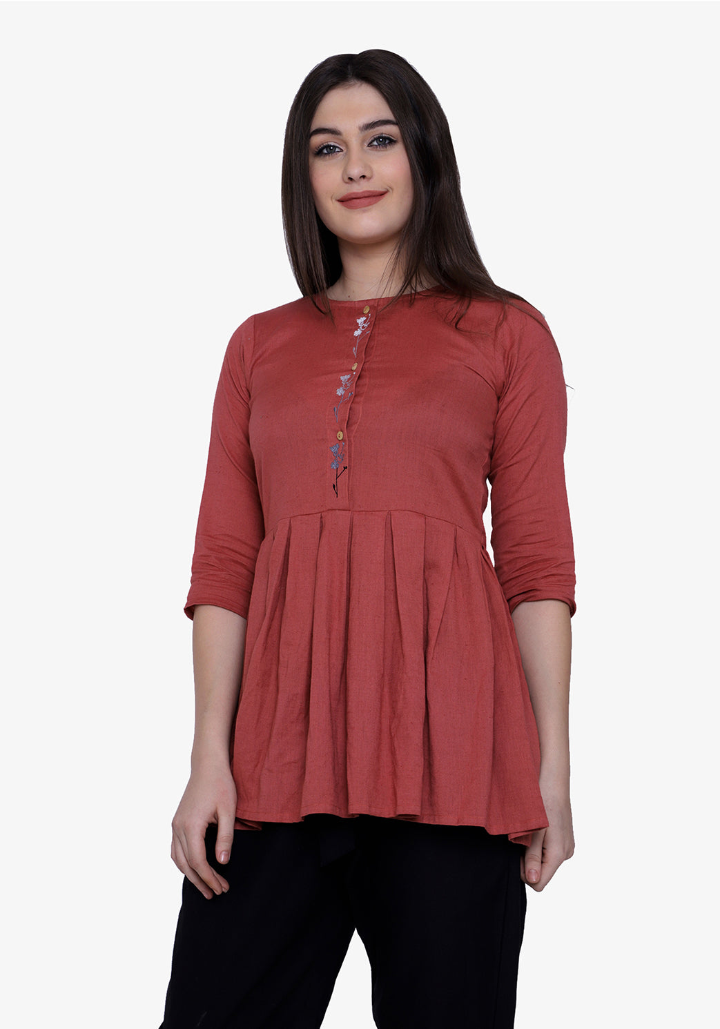 Button Down Embroidered Dusty Cedar Tunic