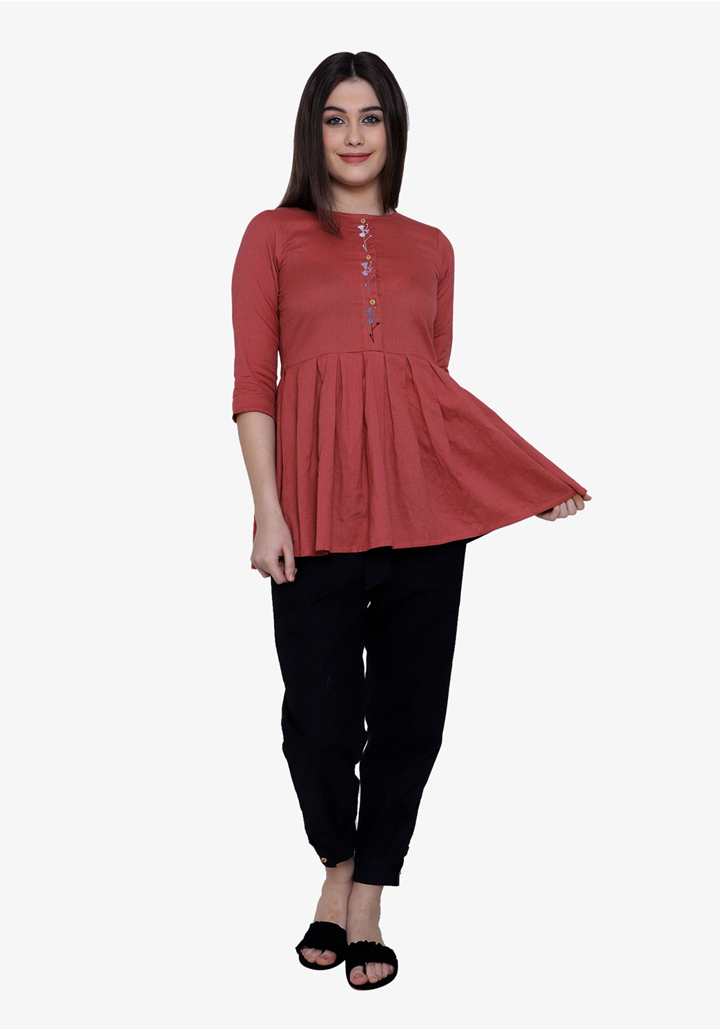Button Down Embroidered Dusty Cedar Tunic