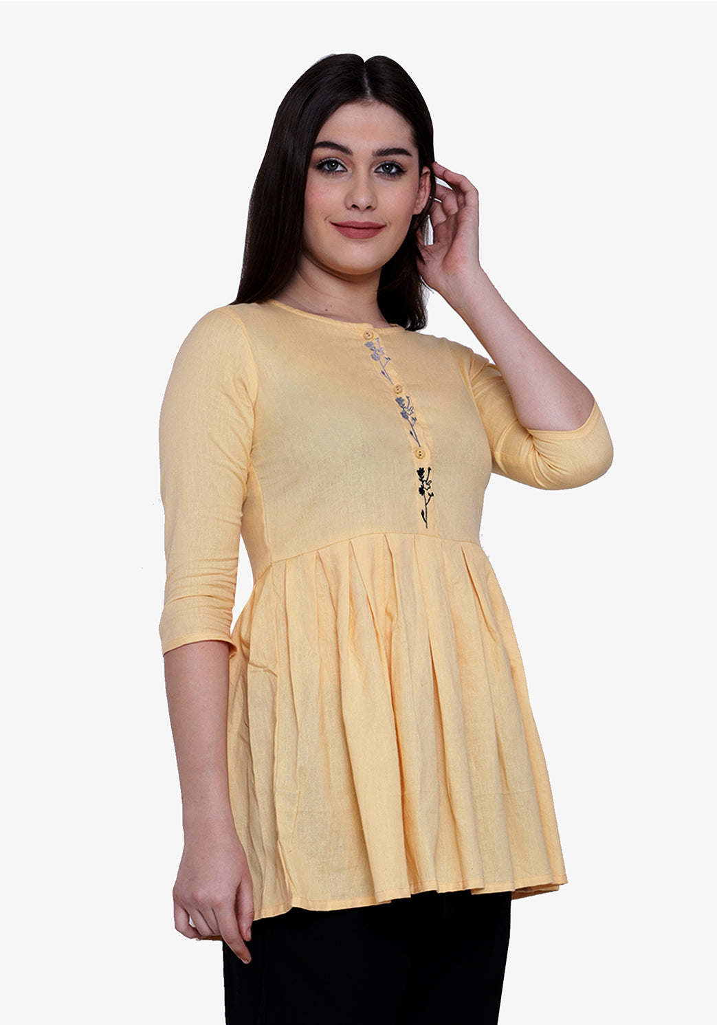 Button Down Embroidered Mellow Yellow Tunic