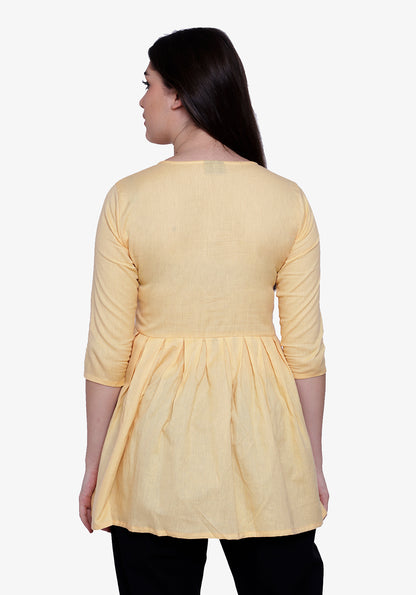 Button Down Embroidered Mellow Yellow Tunic