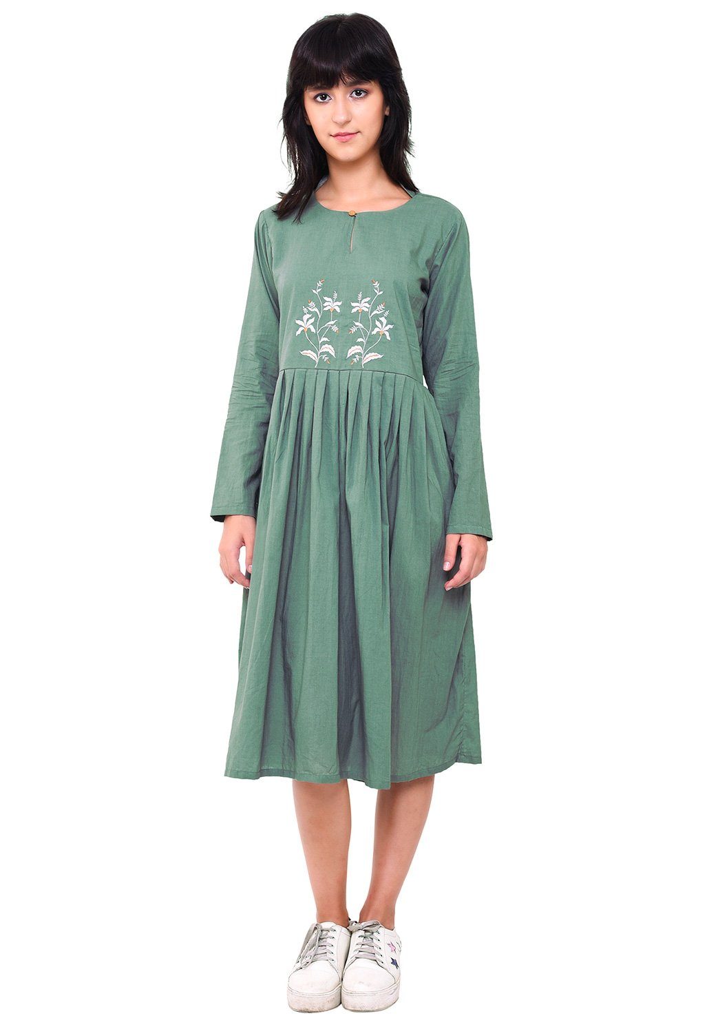 Embroidered Pleated Dress - Comfrey Dress VRITTA