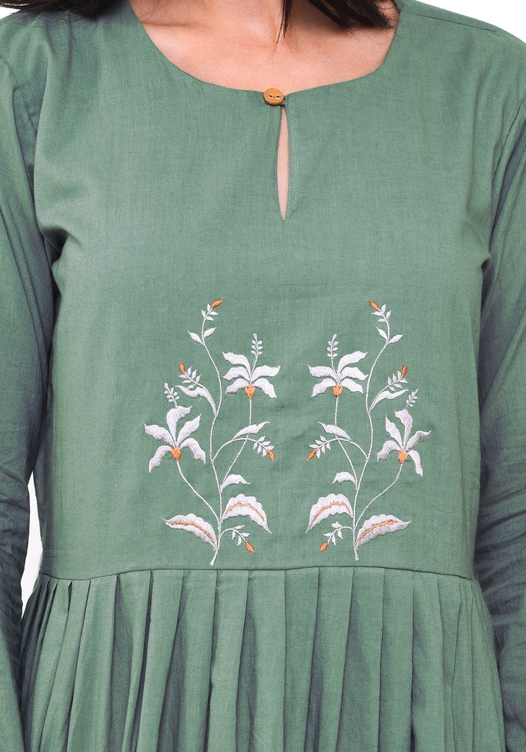 Embroidered Pleated Dress - Comfrey Dress VRITTA