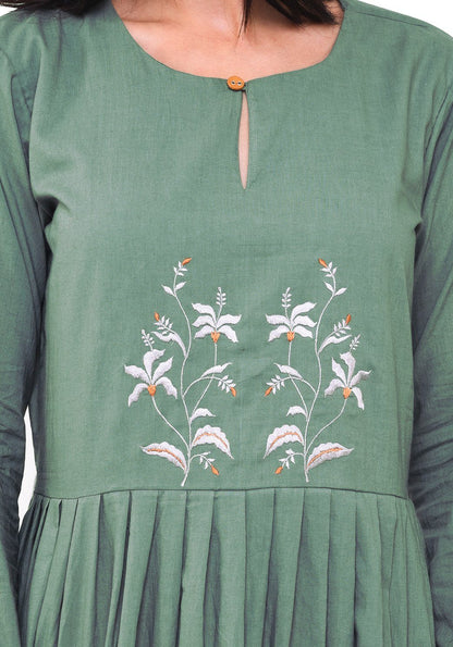 Embroidered Pleated Dress - Comfrey Dress VRITTA
