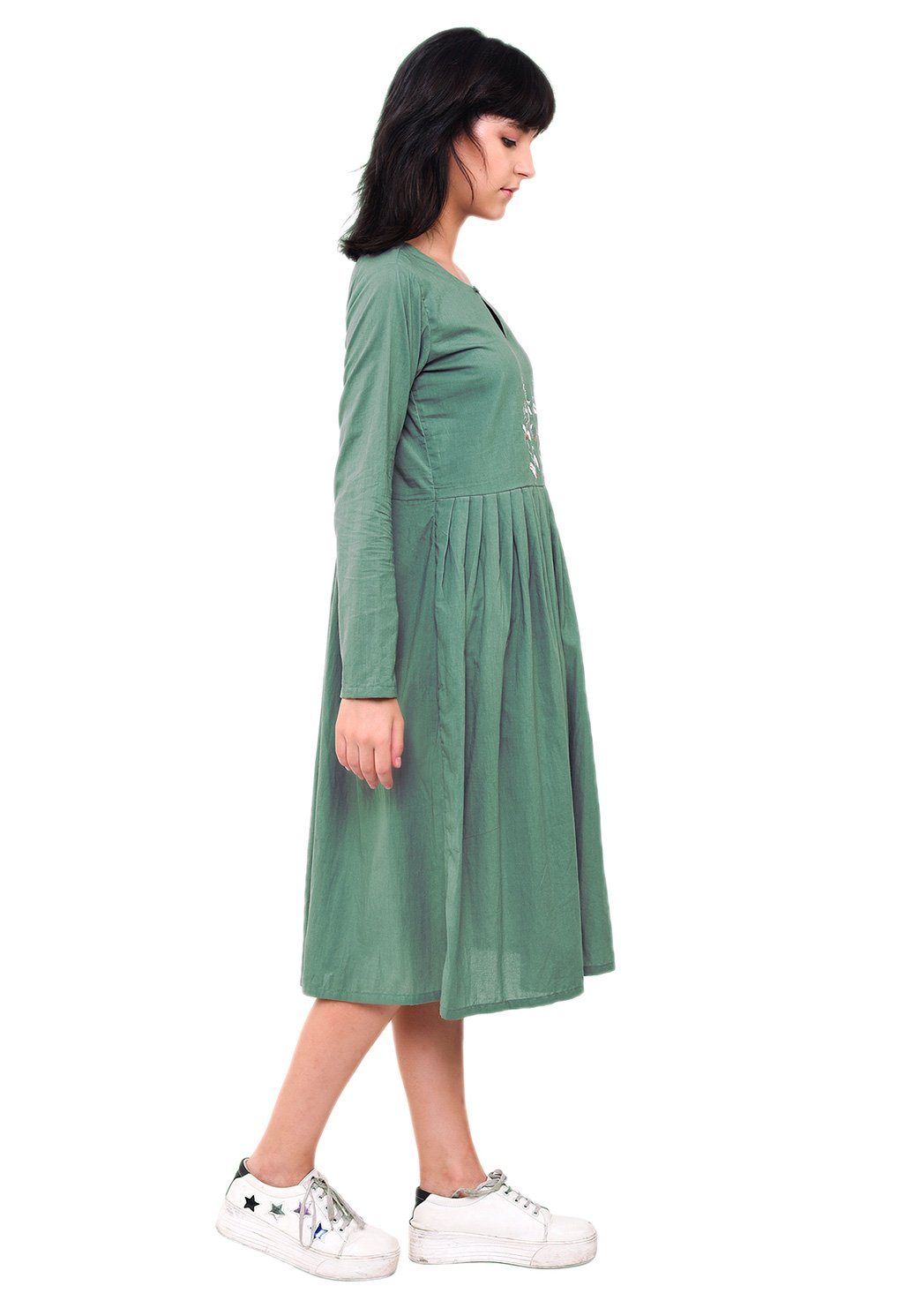 Embroidered Pleated Dress - Comfrey Dress VRITTA