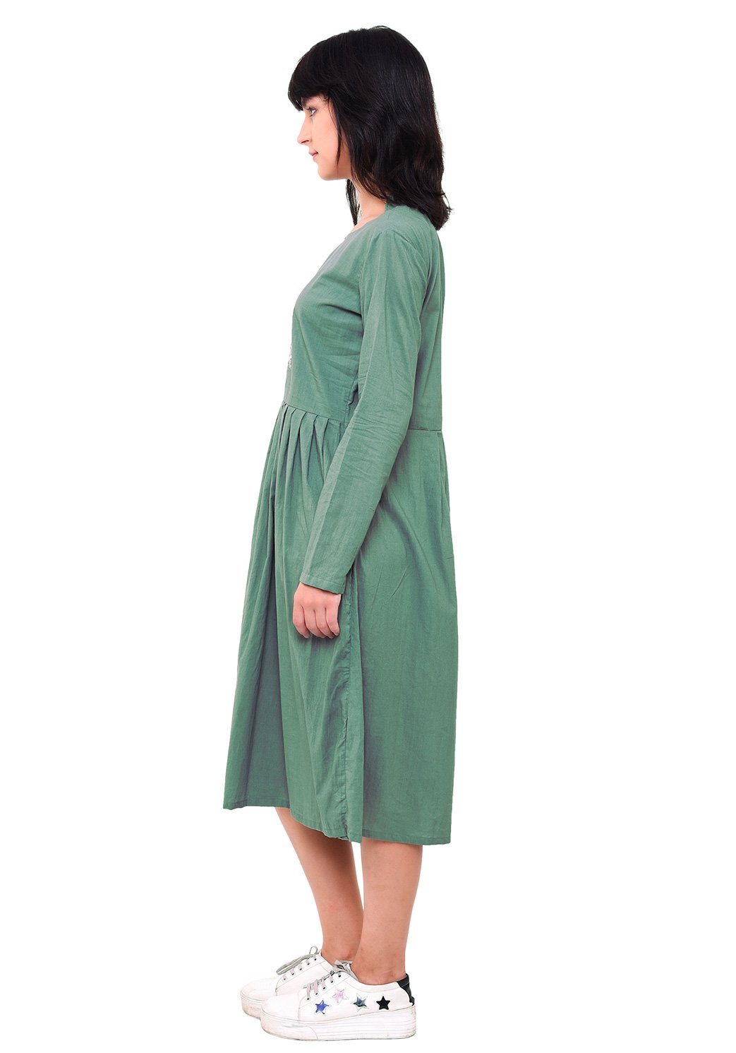 Embroidered Pleated Dress - Comfrey Dress VRITTA