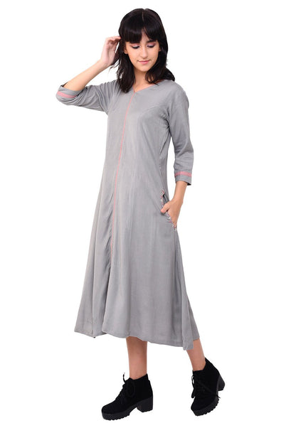 Pocket Embroidered Shift Dress - Grey Dress VRITTA