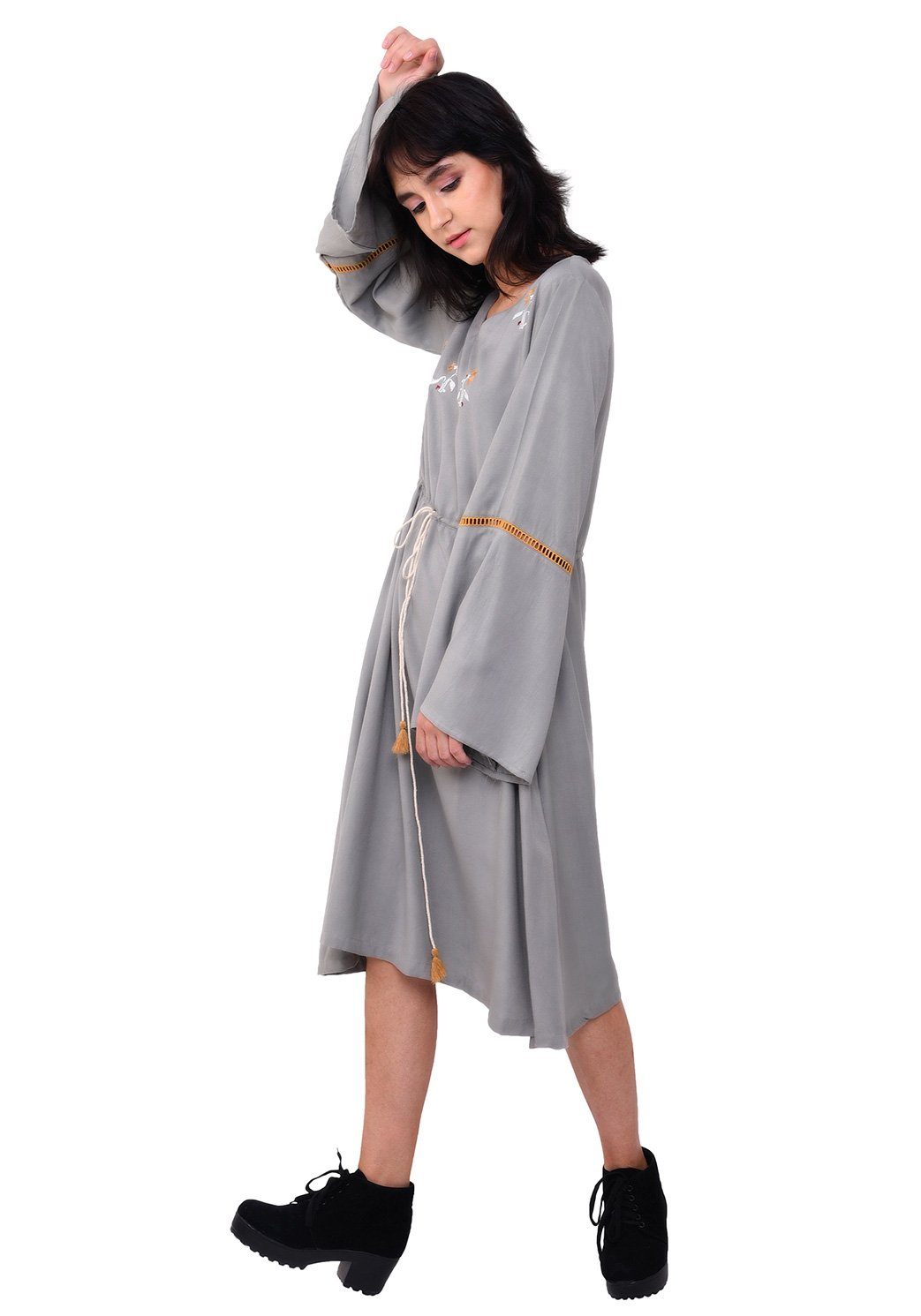 Tie-up Bohemian Dress - Grey Dress VRITTA